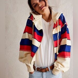 Free People, We the Free Red,Cream,Blue Zip Up